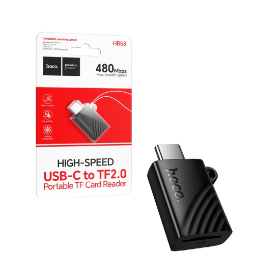 Hoco HB53 Mini Type-C to TF 2.0 Card Reader 480 Mbps Black